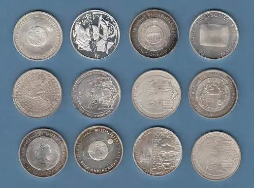Deutschland Lot 12 Stück 10€-Gedenkmünzen Masse je 18g Ag925