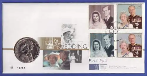 Großbritannien Coin-FDC 1997 Royal Wedding Mi-Nr. 1719-1722 mit 5-Pfund-Münze