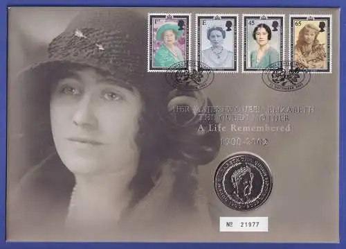 Großbritannien Coin-FDC 2002 Death of Queen Mum Mi-Nr.2008-2011 m. 5-Pfund-Münze