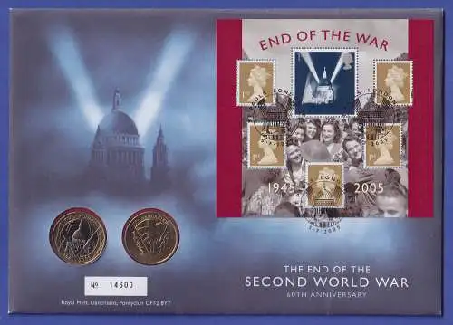Großbritannien Coin-FDC 2005 End of the war Mi-Nr. 2314 mit 2-Pfund-Münze