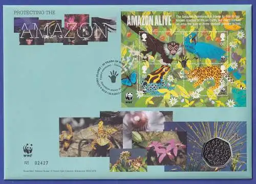 Großbritannien Coin-FDC 1997 Amazon Alive Mi.-Nr. Block 64 mit 50-Pence-Münze