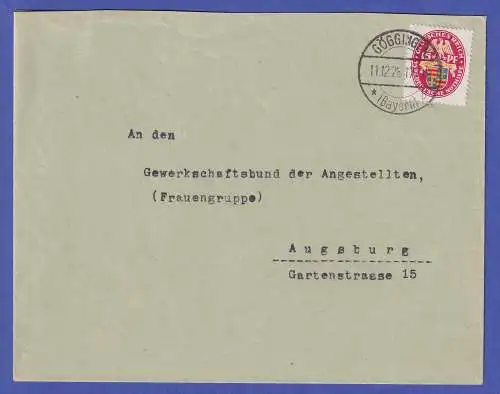 Dt. Reich 1928 Nothilfe 15 Pf  Mi.-Nr. 427 als EF auf Brief O GÖGGINGEN