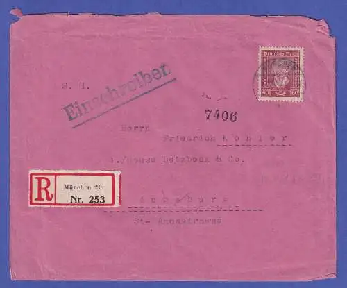 Dt. Reich 1927 UPU 60 Pf Mi.-Nr. 362 als EF auf R-Brief O MÜNCHEN, rs Vignetten