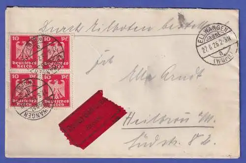 Dt. Reich 1925 Reichsadler 10 Pf Mi.-Nr. 357 als MEF auf Eil-Brief O ELLWANGEN