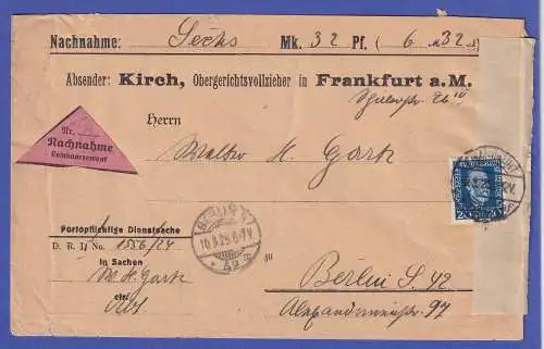 Dt. Reich 1925 Weltpostverein 20 Pf Mi.-Nr. 369 als EF auf Nachnahmesendung