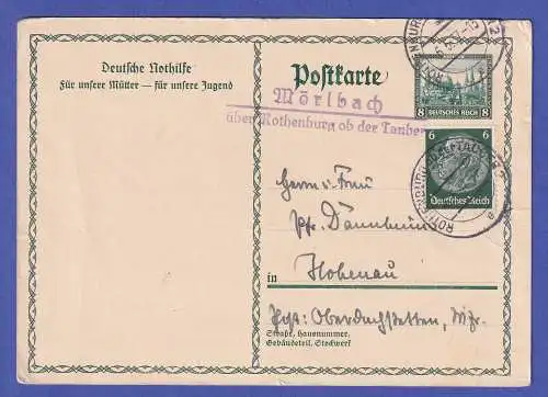 Dt. Reich 1937 Mi.-Nr. 516 als ZF auf Postkarte Mörlbach über ROTHENBURG o.T.