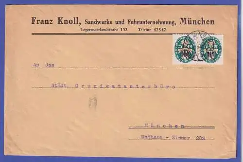 Dt. Reich 1926 Nothilfe 5 Pf Mi.-Nr. 375 waag. Paar als MEF auf Brief O MÜNCHEN
