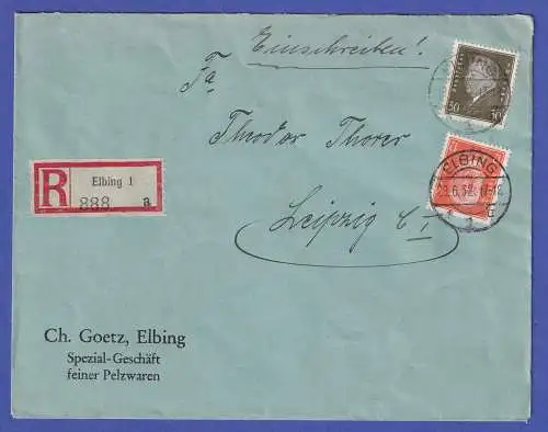 Dt. Reich 1932 Mi.-Nr. 417 und 466 in MiF auf R-Brief O ELBING 