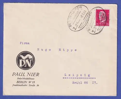 Dt. Reich 1929 Hindenburg 15 Pf Mi.-Nr. 414 als EF auf Brief mit Bahnpost-O 