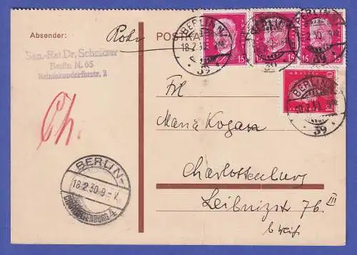 Dt. Reich 1930 Mi.-Nr. 413 und 414 in MiF auf Rohrpostkarte O BERLIN