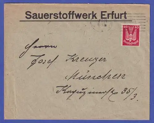 Dt. Reich 1924 Holztaube 10 Pf Mi.-Nr. 345 als EF auf Brief O ERFURT