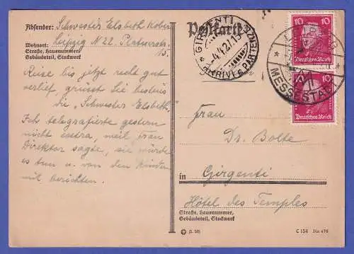 Dt. Reich 1927 Friedrich d. Große Mi.-Nr. 390 als MEF auf Auslands-Postkarte