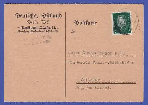Dt. Reich 1928 Ebert 8 Pf Mi.-Nr. 412 auf Postkarte O BERLIN an v. Richthofen