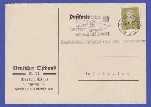 Dt. Reich 1932 Ebert 6 Pf Mi.-Nr. 465  EF auf Postkarte O BERLIN v. Richthofen