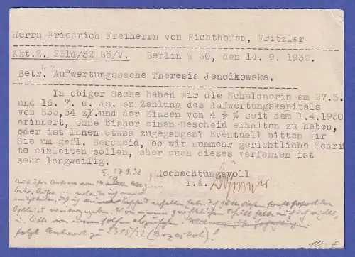Dt. Reich 1932 Ebert 6 Pf Mi.-Nr. 465  EF auf Postkarte O BERLIN v. Richthofen