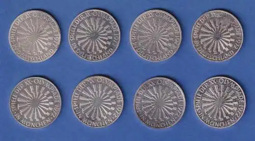 10DM-Silber-Gedenkmünzen Olympiade 1972 Spirale DEUTSCHLAND / MÜNCHEN DFGJ kpl.