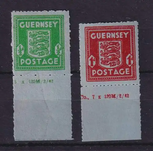 Dt. Besetzung 2.Weltkrieg Guernsey Wappen Mi.-Nr. 4-5 Unterrandstücke **