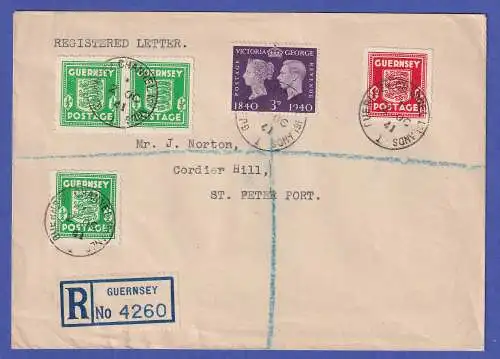 Dt. Besetzung 2.WK Kanalinsel Guernsey Mi.-Nr. 1a und 2a in MiF auf R-Brief