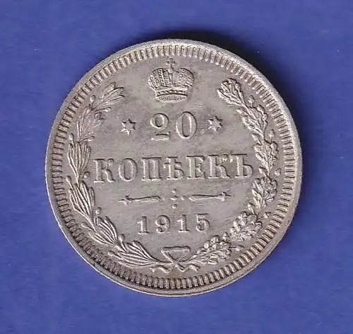 Russland Silbermünze 20 Kopeken Doppeladler 1915 vz !