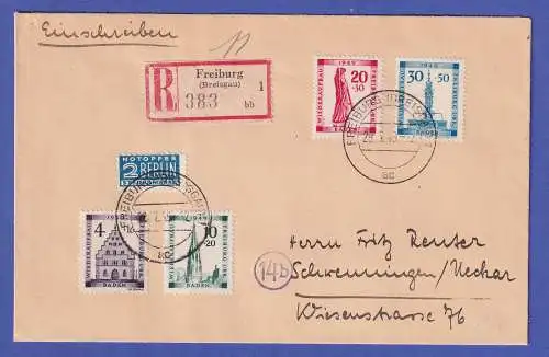 Französische Zone Baden 1949 Wiederaufbau Mi.-Nr. 38-41A auf R-Brief O FREIBURG