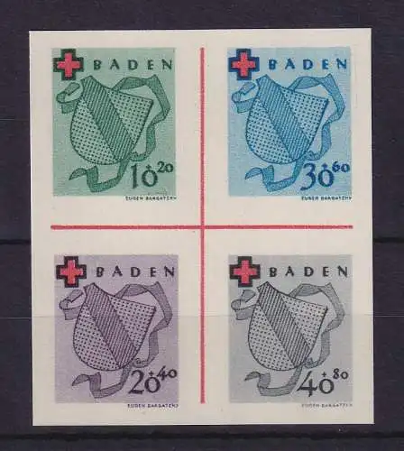 Französische Zone Baden 1949 Rotes Kreuz Mi.-Nr. 42-45B (*)