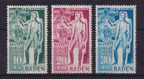 Französische Zone Baden 1949 Carl Schurz Mi.-Nr. 50-52 I postfrisch **