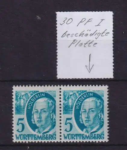 Französische Zone Württemberg 1948 Hölderlin Mi-Nr. 30 waag. Paar mit 30 PF I **