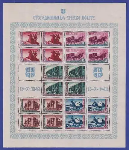Dt. Besetzg. 2.Weltkrieg Serbien Postjubiläum Mi-Nr. 94-98 Zusammendruckbogen **