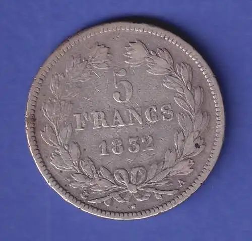 Frankreich Silbermünze 5 Francs König Louis Philippe 1832 A