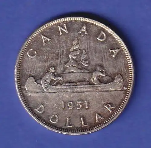 Kanada Silbermünze 1 Dollar Indianer im Kanu König Georg VI. 1952 vz