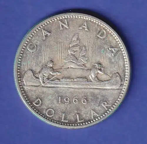 Kanada Silbermünze 1 Dollar Indianer im Kanu 1966 ss-vz