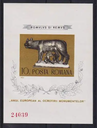 Rumänien 1975 Römische Wölfin Romulus und Remus Mi.-Nr. Block 122 postfrisch **