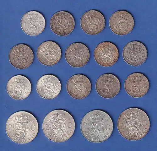 Niederlande  Lot  18 Silbermünzen (14x 1v Gulden, 4x 2,50 Gulden)
