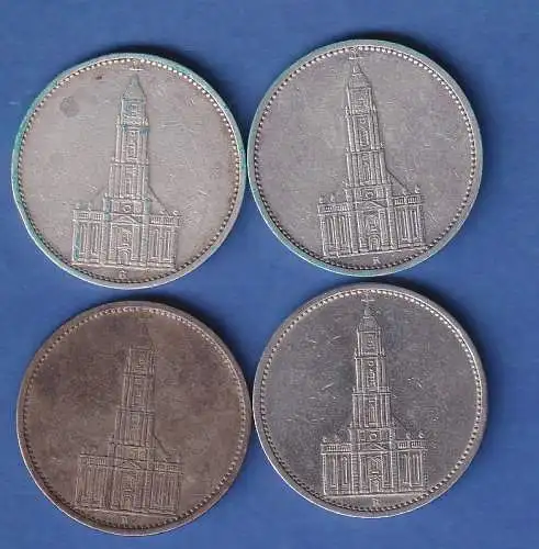 Posten 4 Stück 5-Reichsmark Silbermünzen Garnisonskirche Potsdam