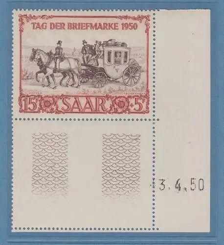 Saarland Tag der Briefmarke 1950 Randstück mit Druckdatum 3.4.50 postfrisch ** 