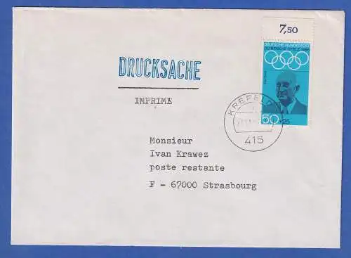 Bundesrepublik Olympia Carl Diem Mi.-Nr. 565 auf Drucksache nach Frankreich 1990