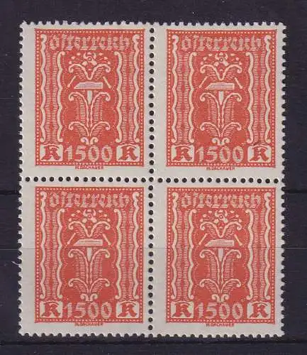 Österreich 1924 Hammer und Zange 1500 Kronen Mi.-Nr. 393 Viererblock **