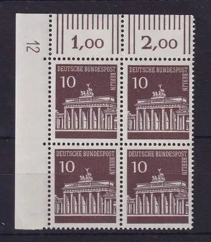 Berlin 1966 Brandenburger Tor 10 Pfennig Mi.-Nr. 286 ER-Viererblock mit DZ 12 **