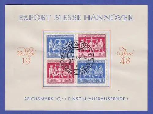 All. Besetzung 1948 Exportmesse Viererblock Mi.-Nr. V Zd 1 mit So.-O auf FDC