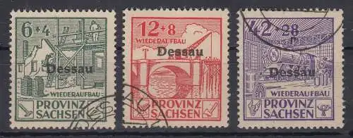 Dt. Lokalausgaben 1946 Dessau, Mi.-Nr. I-III Satz 3 Werte gestempelt 