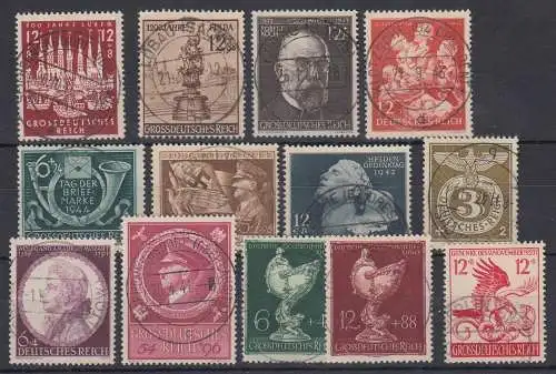 Dt. Reich 1943-44 Lot 13 versch. Sondermarken mit zumeist Vollstempeln