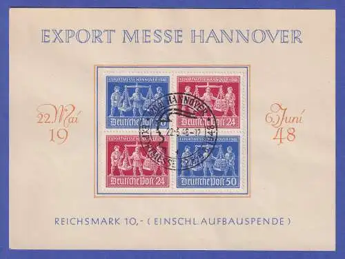 Alliierte Besetzung 1948 Exportmesse Viererblock Mi-Nr. V Zd 1 auf FDC mit So.-O