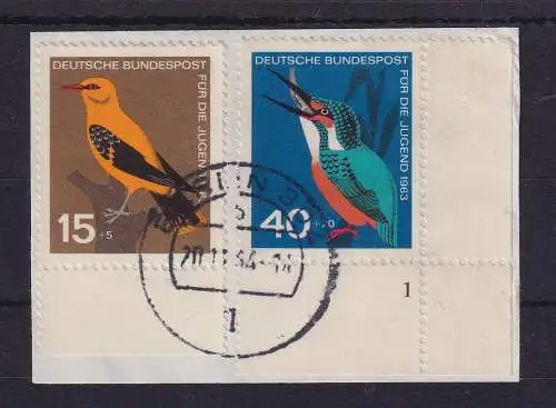 Bund 1963 Vögel Mi.-Nr. 402, 404 Eckrandstück mit Formnummer 1 O auf Briefstück