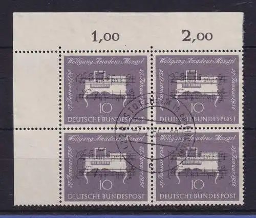 Bund 1956 Mozart Mi.-Nr. 228 Eckrandviererblock OL  O STOTZHEIM (EUSKIRCHEN)