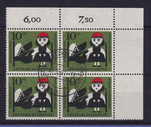 Bund 1960 Rotkäppchen  Mi.-Nr. 341 Eckrandviererblock OR  gestempelt