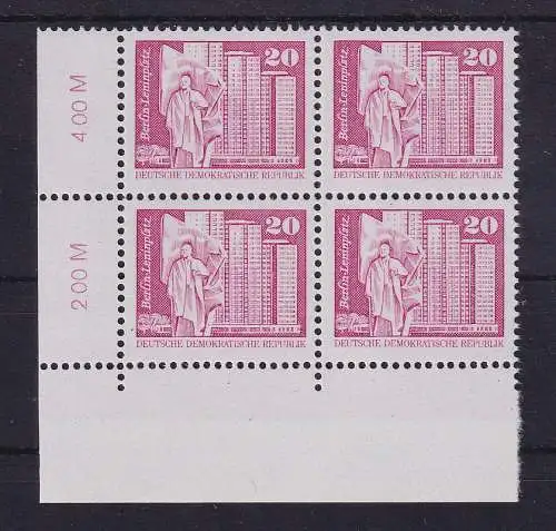 DDR 1990 Aufbau 20Pfg seltenes w-Papier Mi.-Nr. 2485w Eckrandviererblock UL **