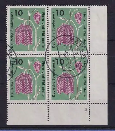 Bund 1963 Schachbrettblume Mi.-Nr. 392 Eckrandviererblock UR mit Formnummer 2  O