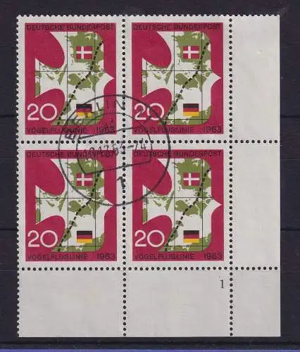 Bund 1963 Vogelfluglinie Mi.-Nr. 399 Eckrandviererblock UR mit Formnummer 1  O 