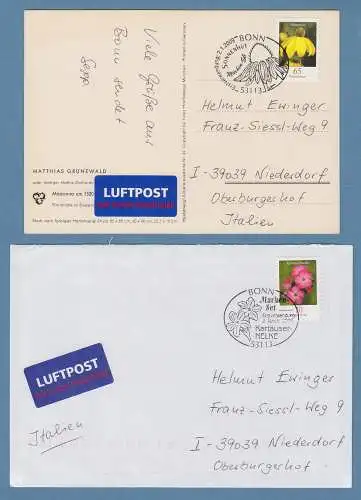 Blumen 65 und 70 Cent selbstklebend Mi.-Nr. 2715-16 je gel. FDC mit EF n Italien