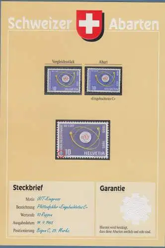 Schweiz 1965 UIT-Kongress mit Plattenfehler C ausgebuchtet Mi.-Nr. 823 I **